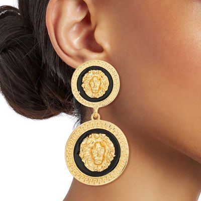 Gold and Black Double Lion Earrings