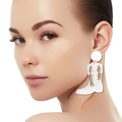 White and Brown Clay Boots Earrings-thumnail