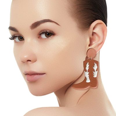 Brown and White Clay Boots Earrings-thumnail