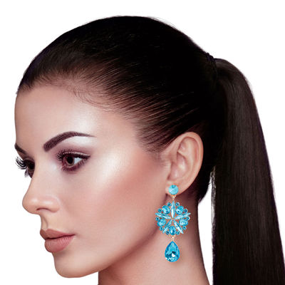 Aqua Crystal Burst Earrings-thumnail