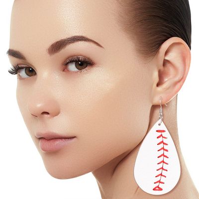 White Baseball Teardrop Earrings-thumnail