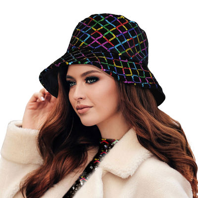 Multi Color Sequin Diamond Stitch Bucket Hat-thumnail