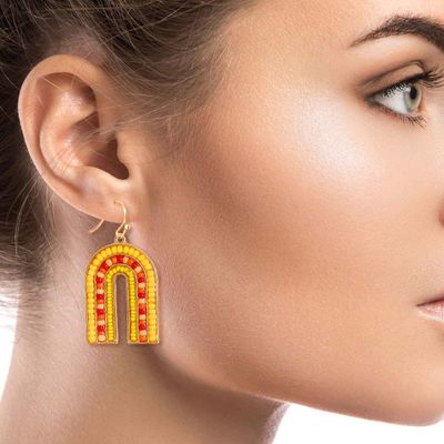 Arched Yellow Bead Drop Earrings-thumnail