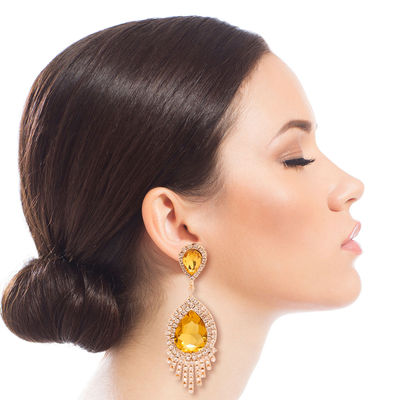 Yellow Teardrop Fringe Earrings-thumnail