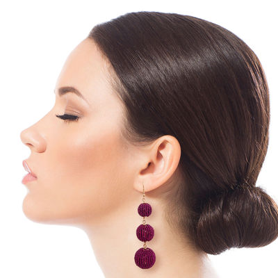 Purple Trio Seed Bead Ball Earrings-thumnail