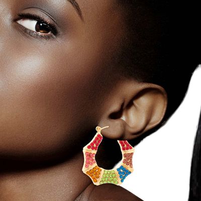 Multi Color Bling Bamboo Hoops-thumnail