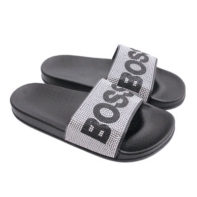 Size 10 Silver BOSS Black Slides-thumnail