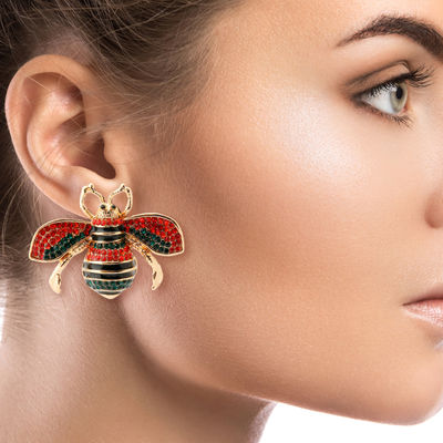Rhinestone Bee Stud Earrings-thumnail