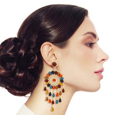 Multi Color Bead Dream Catcher Earrings-thumnail