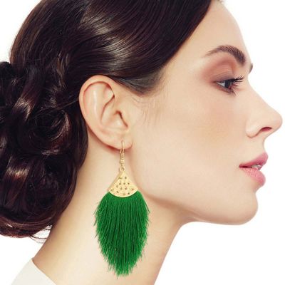 Green Silk Tassel Fish Hook Earrings-thumnail