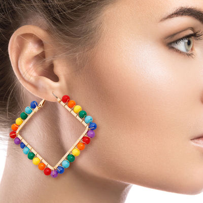 Square Rainbow Bead Earrings-thumnail