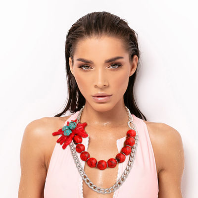 Red and Silver Coral Necklace-thumnail