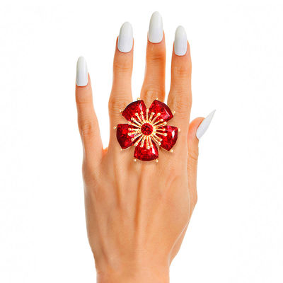 Red Daisy Crystal Ring-thumnail