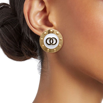 Gold Studded and White Earrings-thumnail