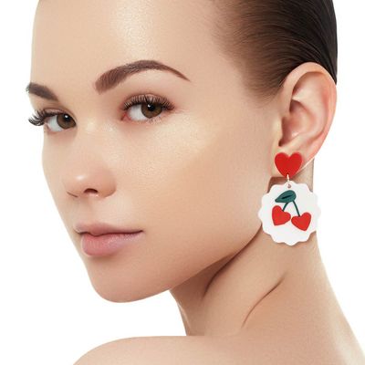 White and Red Clay Cherry Earrings-thumnail