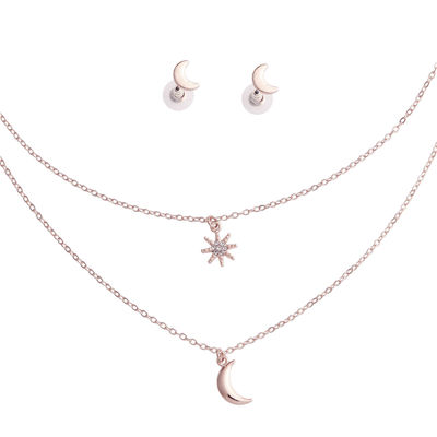 Silver 2 Layer Chain Moon Necklace-thumnail
