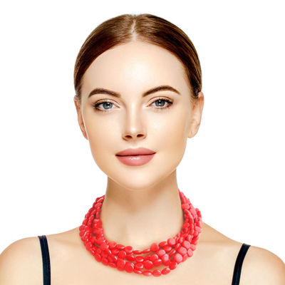 Red Flat Bead Necklace Set-thumnail