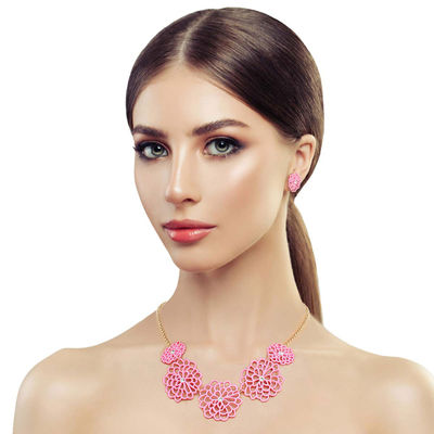 Pink Matte Metal Cut Out Flower Necklace-thumnail