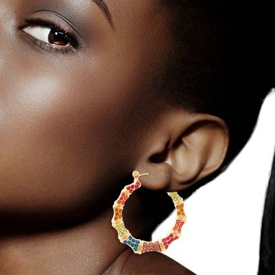 Multi Color Bling Thin Bamboo Hoops-thumnail