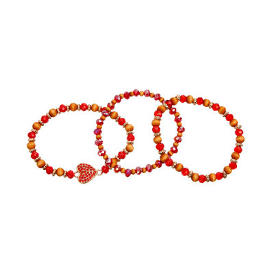 Red and Wood Bead Heart Bracelets-2