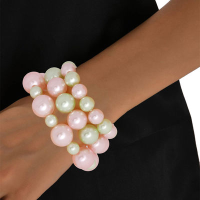 AKA Pink Green Pearls Stretch Bracelet Set