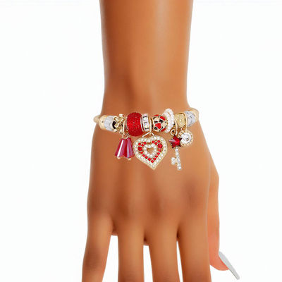Cable Bangle Red Heart Gold Bracelet for Women