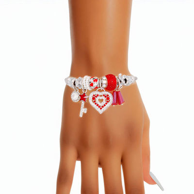 Cable Bangle Red Heart Silver Bracelet for Women