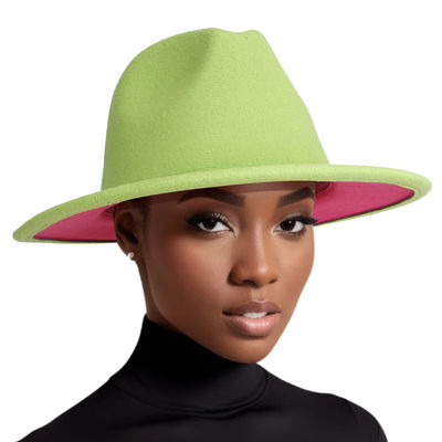Fedora Green Pink Two Tone Wide Brim Hat for Women