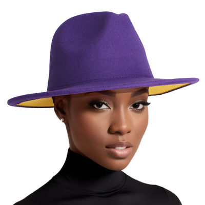 Fedora Purple Yellow Two Tone Wide Brim Hat Women