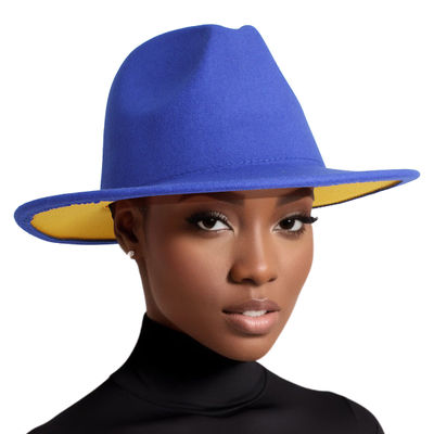 Fedora Blue Yellow Two Tone Wide Brim Hat Women