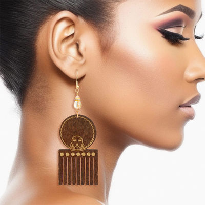 Dozen Pack Afro Pick Wood Earrings for Women