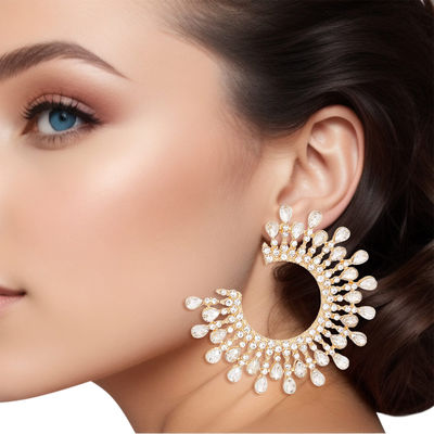 Stud Medium Gold C Shape Stone Earrings for Women