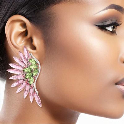 Clip On AKA Pink Green Wing Earrings for Women