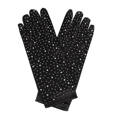 Gloves Black Rhinestone Satin Bridal for Women