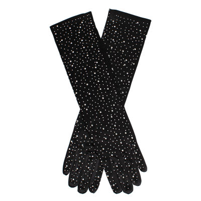 Gloves Long Black Stone Satin Bridal for Women