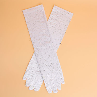 Gloves Long Gray Stone Satin Bridal for Women
