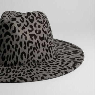 Grey & Black Leopard Fedora Hat Wide Brim Leopard Felt Fedora Hat Women main image 3