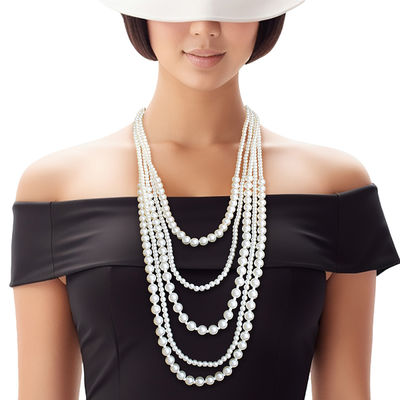 Pearl Necklace Cream 5 Strand Long Set for Women