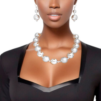 Pearl Necklace Gray Silver Jumbo Set for Women