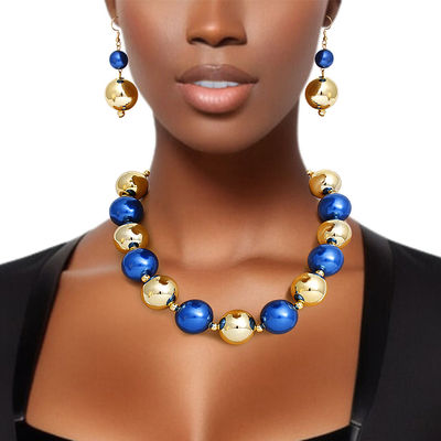 Pearl Necklace Blue Gold Jumbo Set for Women