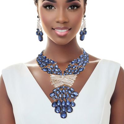 Crystal Necklace Navy Jeweled Bib for Women