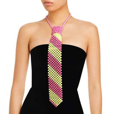Pink Yellow Pearl Stripe Tie Choker-thumnail