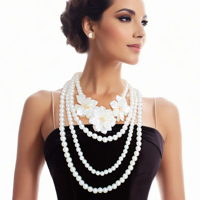 Pearl Necklace Cream Flower 4 Strand Set for Women
