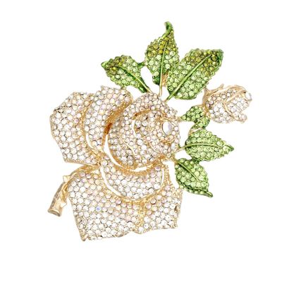 Brooch Rose Stoned Bloom Gold XL Pin for Women