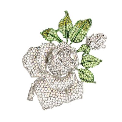 Brooch Rose Stoned Bloom Silver XL Pin for Women