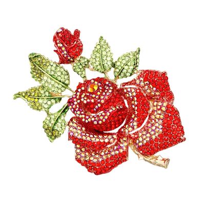 Brooch Rose Stoned Bloom Red XL Pin for Women