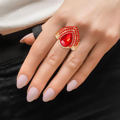 Cocktail Ring Red Teardrop Pave Stone for Women