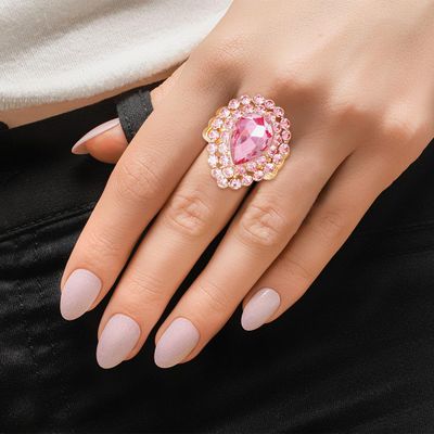 Cocktail Ring Pink Halo Teardrop for Women