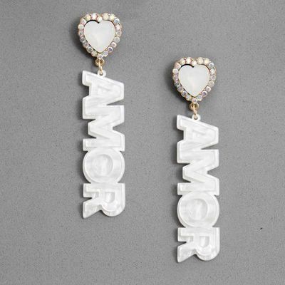 White Amor Heart Earrings