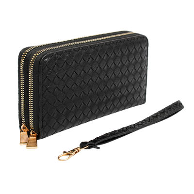 Zipper Wallet Black Woven Wristlet for Women